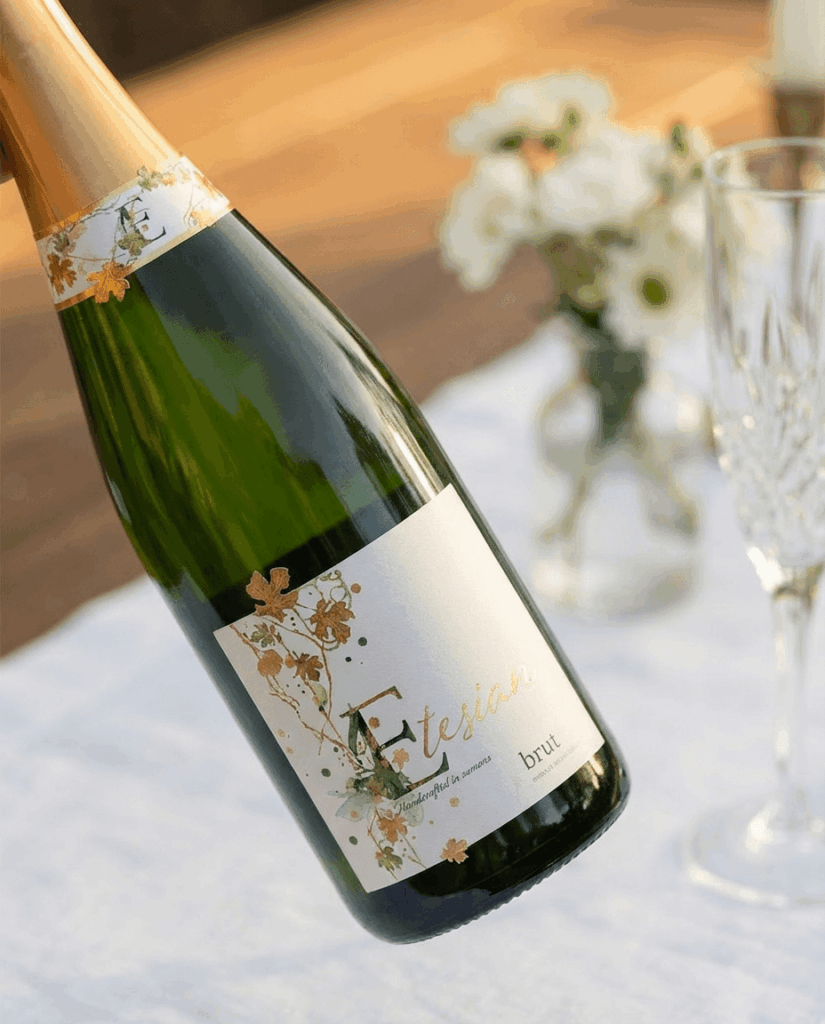 etesian sparkling wine product design