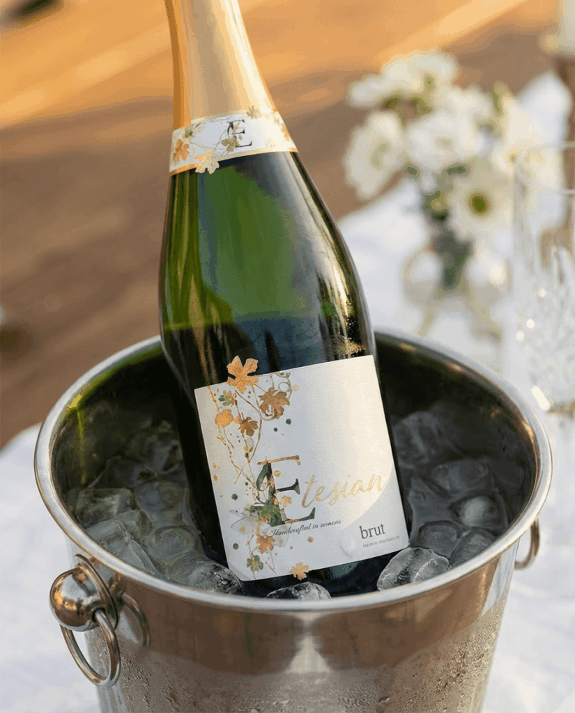 etesian sparkling wine product design